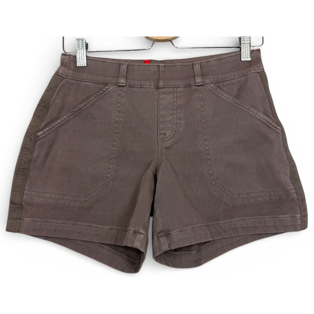 Spanx Twill Pull On Shorts Women S Brown 5" Tummy Control Pockets Stretch 20318r